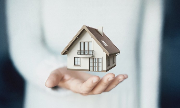 Person holding a house in their hand.